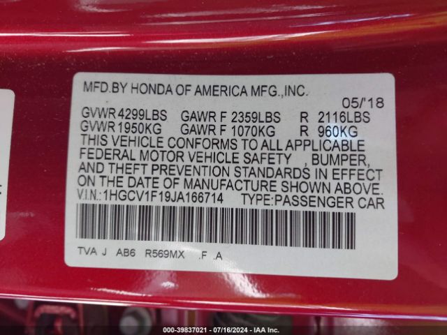 1HGCV1F19JA166714 Honda ACCORD LX