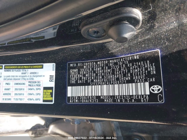 Toyota COROLLA LE 2020 5YFEPRAE4LP069171 Image 9