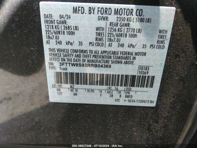 3FTTW8S93RRB04369 Ford Maverick Lariat