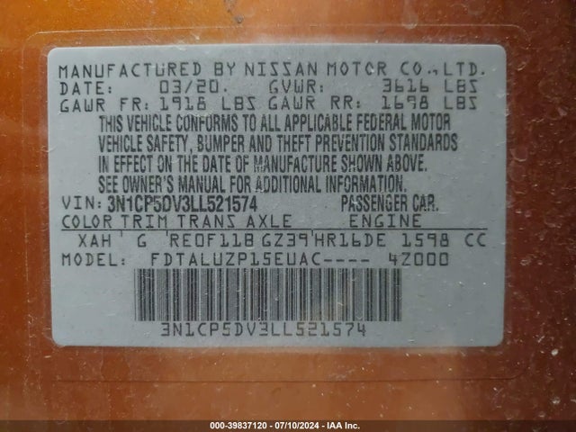 Nissan Kicks Sr Xtronic Cvt 2020 3N1CP5DV3LL521574 Image 9