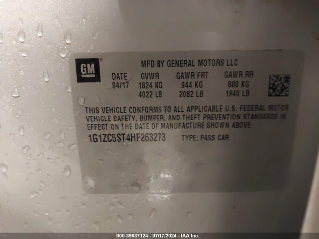 Chevrolet Malibu 1fl 2017 1G1ZC5ST4HF263273 Image 9