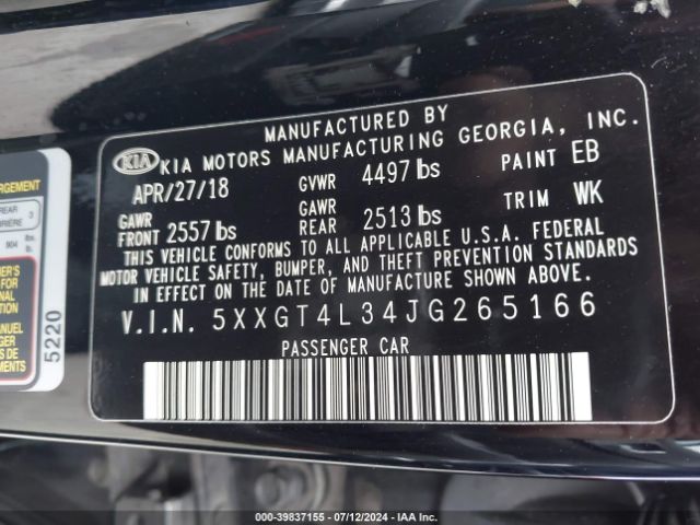 5XXGT4L34JG265166 KIA Optima Lx