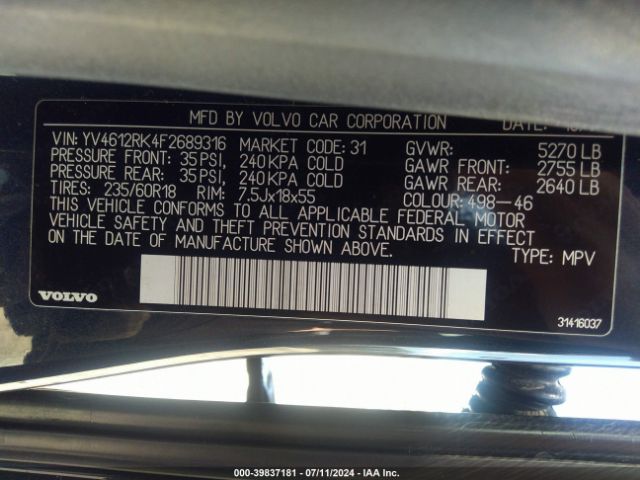 YV4612RK4F2689316 Volvo Xc60 T5/t5 Premier