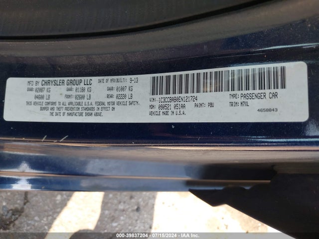 1C3CCBAB0EN121724 Chrysler 200 LX