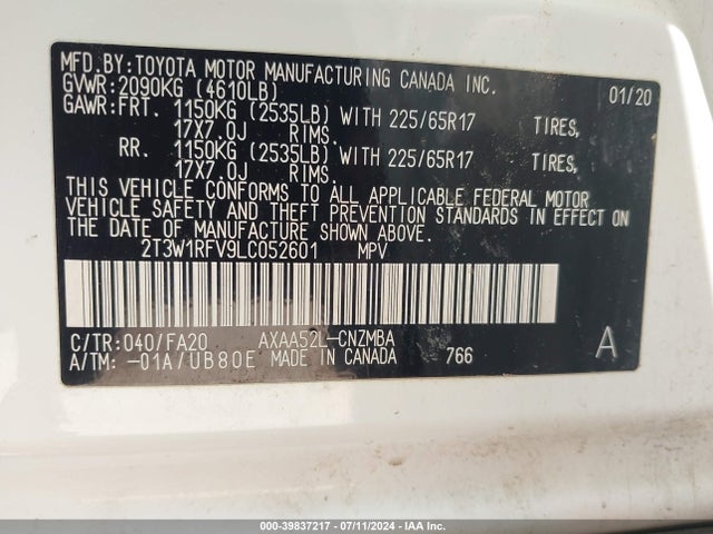 Toyota Rav4 Xle 2020 2T3W1RFV9LC052601 Image 9