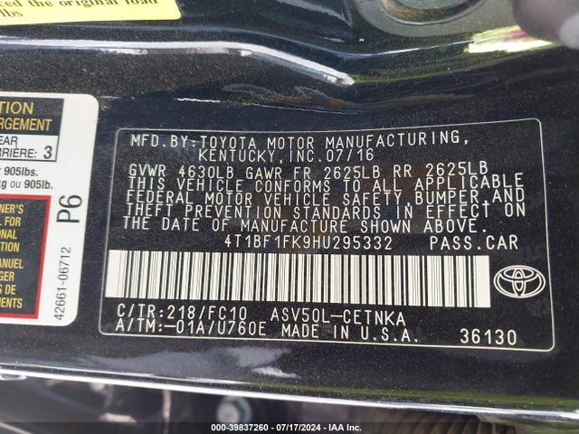 Toyota CAMRY LE 2017 4T1BF1FK9HU295332 Image 9