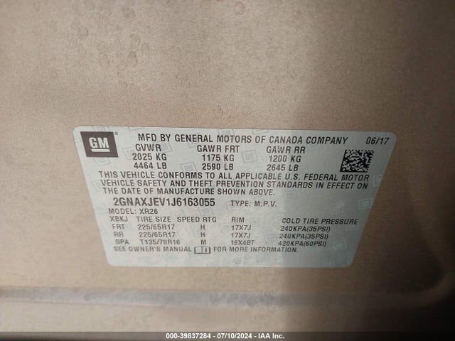 Chevrolet EQUINOX LT 2018 2GNAXJEV1J6163055 Image 9