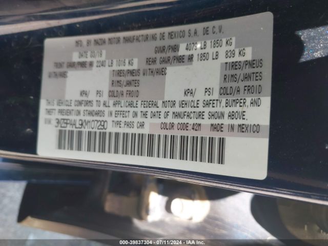 3MZBPAAL9KM107290 Mazda Mazda3 Select Package