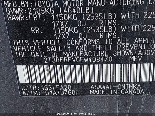 Toyota Rav4 Xle 2015 2T3RFREV0FW408470 Image 9
