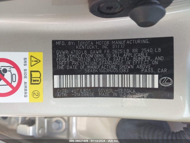 58ABK1GG3HU051383 Lexus ES 350