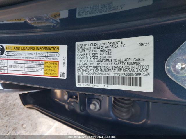 1HGCY2F69RA003050 Honda Accord Hybrid Ex-l