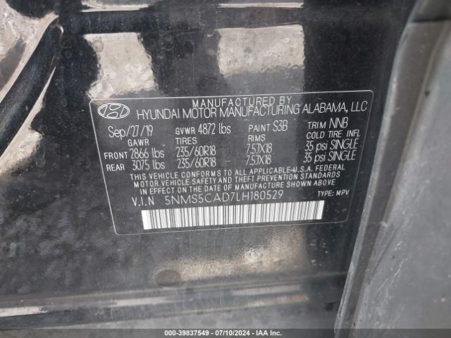 5NMS5CAD7LH180529 Hyundai Santa Fe Limited