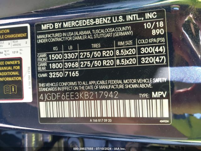4JGDF6EE3KB217942 Mercedes-Benz Gls 450 4matic