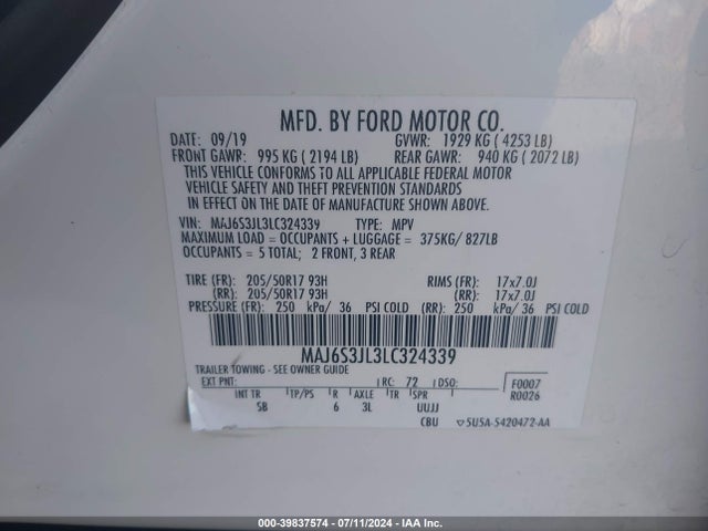 Ford Ecosport Ses 2020 MAJ6S3JL3LC324339 Image 9