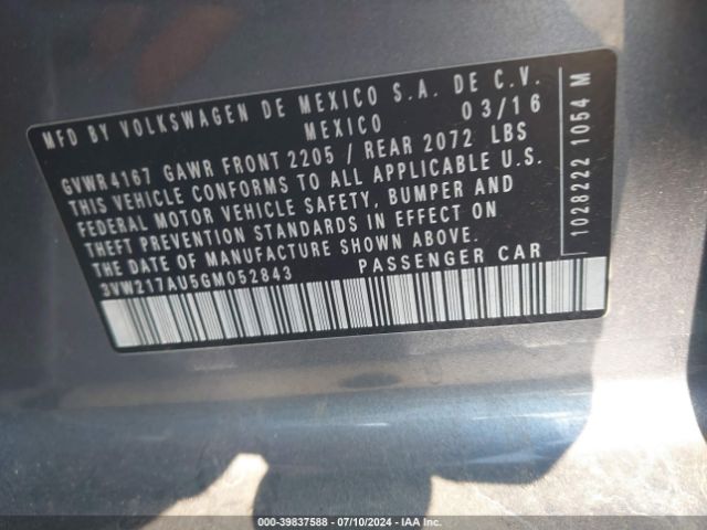 3VW217AU5GM052843 Volkswagen Golf Tsi S 4-door