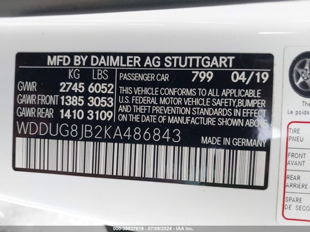 WDDUG8JB2KA486843 Mercedes-Benz Amg S 63 4matic