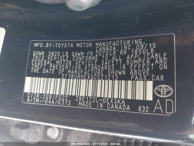 Toyota Corolla S W/special Edition Pkg 2016 2T1BURHEXGC521213 Image 9
