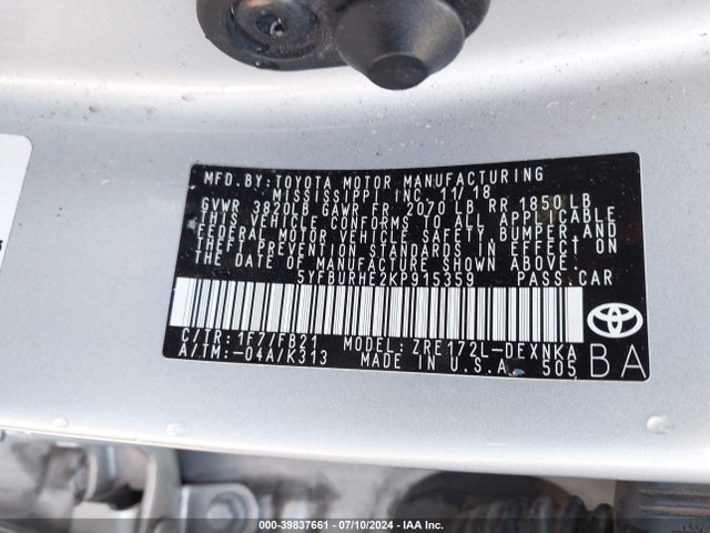Toyota COROLLA LE 2019 5YFBURHE2KP915359 Image 9