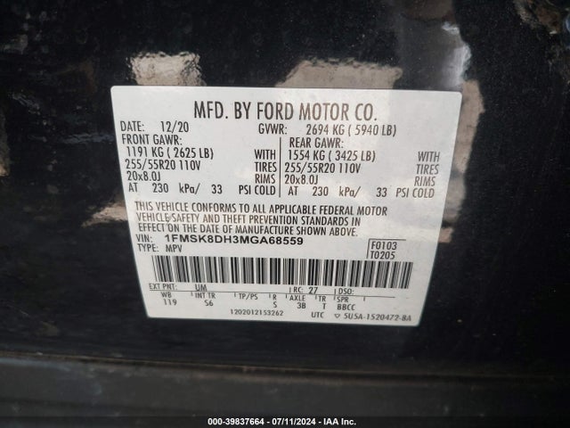 Ford EXPLORER XLT 2021 1FMSK8DH3MGA68559 Image 9