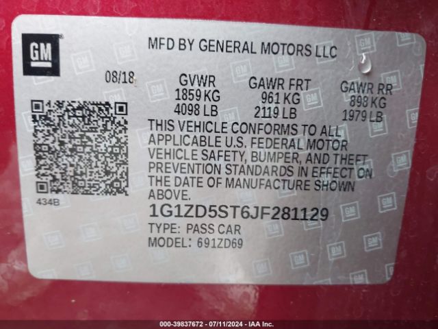 1G1ZD5ST6JF281129 Chevrolet MALIBU LT