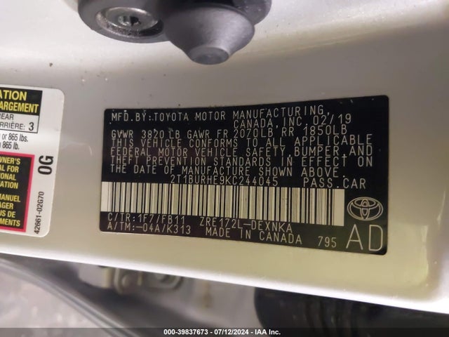 Toyota COROLLA LE 2019 2T1BURHE9KC244045 Image 9