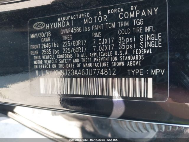 KM8J23A46JU774812 Hyundai TUCSON SE