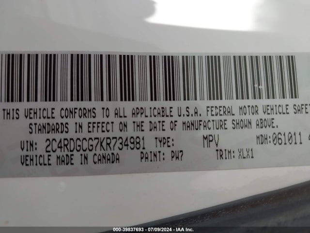 Dodge Grand Caravan Sxt 2019 2C4RDGCG7KR734981 Image 9
