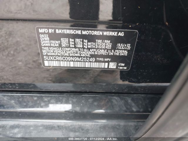 5UXCR6C09N9M25249 BMW X5 Xdrive40i