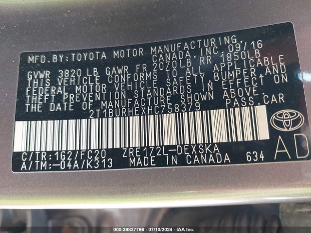Toyota COROLLA SE 2017 2T1BURHEXHC758379 Image 9