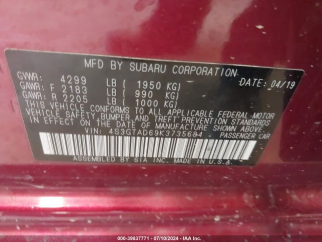 4S3GTAD69K3735684 Subaru Impreza 2.0i Premium