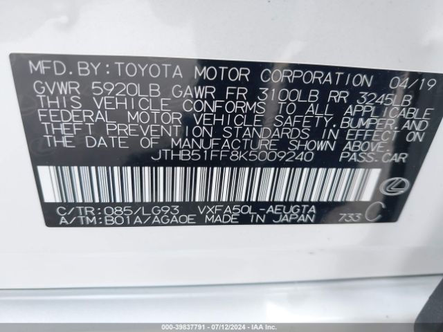 JTHB51FF8K5009240 Lexus Ls 500