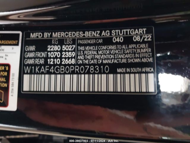 W1KAF4GB0PR078310 Mercedes-Benz C 300 Sedan