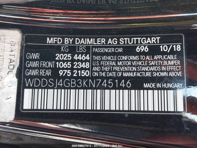 WDDSJ4GB3KN745146 Mercedes-Benz CLA 250 4MATIC