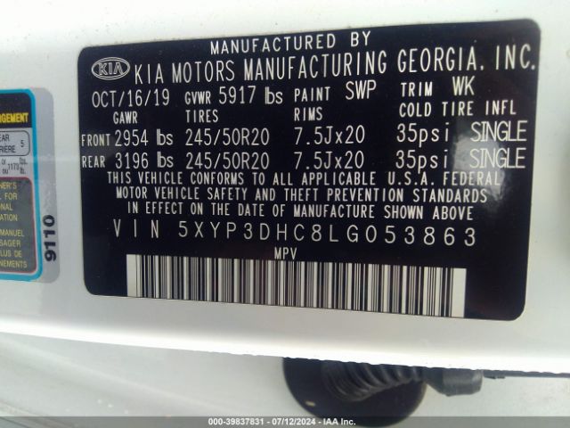 5XYP3DHC8LG053863 KIA Telluride Ex