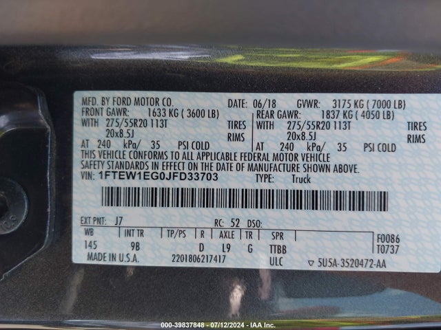 Ford F-150 Platinum 2018 1FTEW1EG0JFD33703 Image 9
