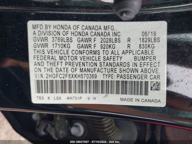 2HGFC2F8XKH570369 Honda Civic Sport