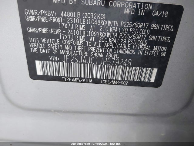 JF2SJAJC1JH579248 Subaru Forester 2.5i Limited