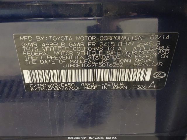JTHCF1D27F5016252 Lexus IS 250