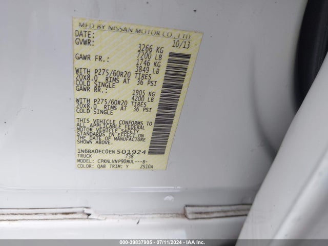 Nissan Titan Sl 2014 1N6BA0EC0EN501924 Image 9