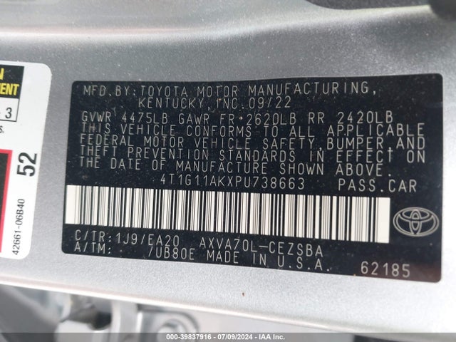 Toyota CAMRY SE 2023 4T1G11AKXPU738663 Image 9