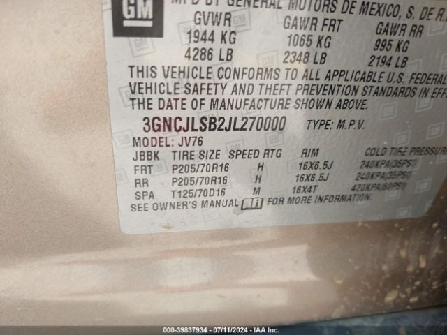 3GNCJLSB2JL270000 Chevrolet Trax Lt