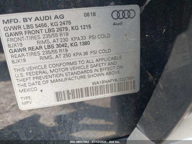 WA1BNAFY6J2227691 Audi Q5 2.0t Premium/2.0t Tech Premium