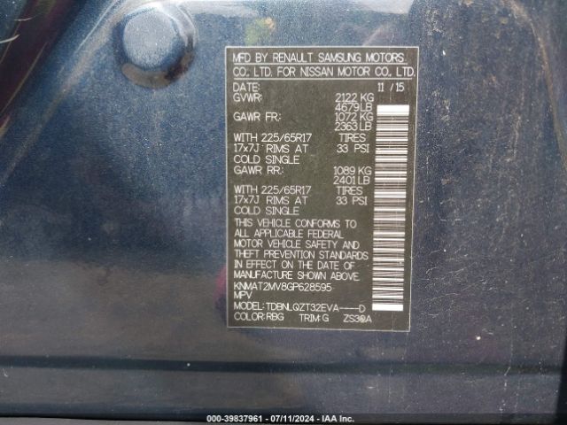 KNMAT2MV8GP628595 Nissan ROGUE SV