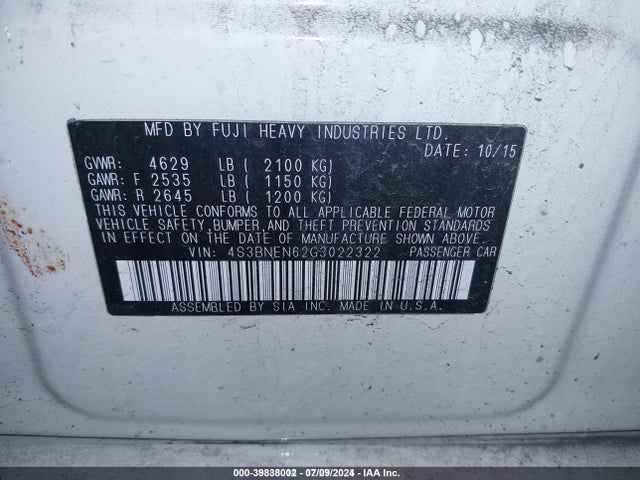 4S3BNEN62G3022322 Subaru Legacy 3.6r Limited