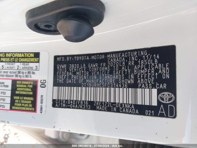 Toyota COROLLA LE 2015 2T1BURHE5FC314436 Image 9