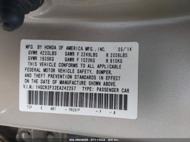 1HGCR2F32EA242257 Honda ACCORD LX