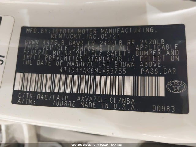 Toyota CAMRY LE 2021 4T1C11AK6MU463755 Image 9