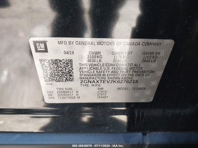 Chevrolet EQUINOX LT 2019 2GNAXTEV7K6276215 Image 9