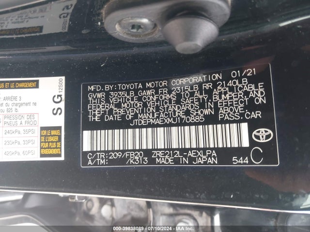 Toyota COROLLA LE 2021 JTDEPMAEXMJ170885 Image 9