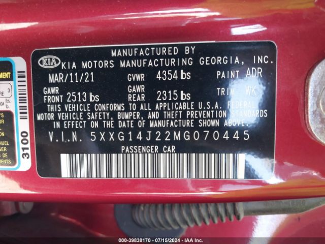 5XXG14J22MG070445 KIA K5 LXS